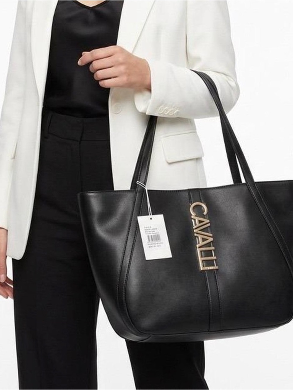 NWT Sandra Shopper Cavalli Class Black Tote with Gold Logo Pendant - Picture 2 of 7